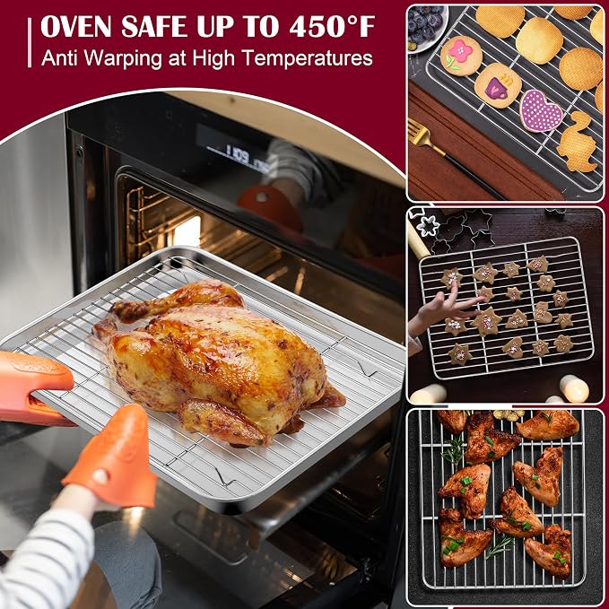 E-far Baking Sheet with Wire Rack, Stainless Steel Cookie Sheets Pan & Cooling - Image 5