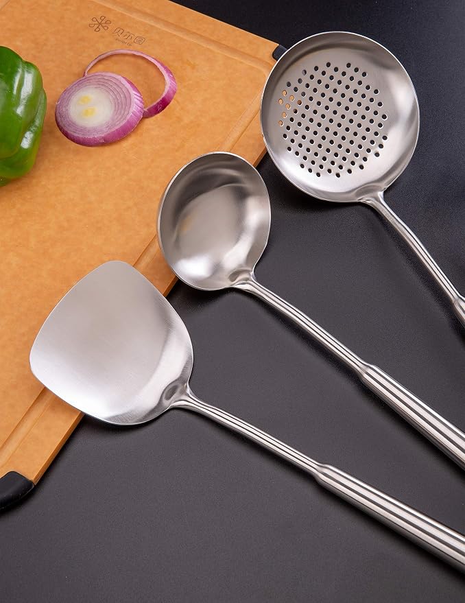 Wok spatula and ladle, Skimmer Ladle Tool Set, Chinese Wok Utensil Set - Image 4