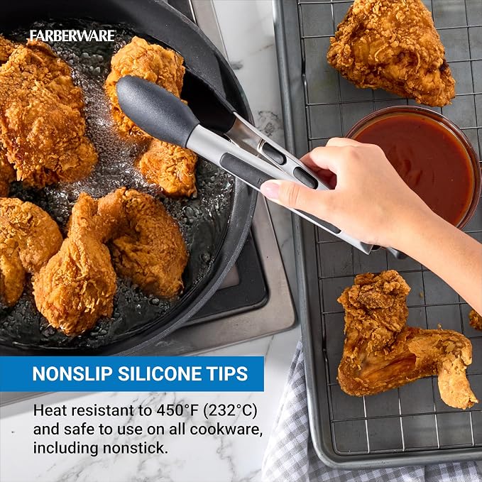 Farberware Silicone-Tipped Locking Kitchen Tongs – Heat Resistant, Nonstick Safe - Image 3