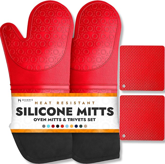 Homwe Silicone Oven Mitts and Potholders Heavy Duty Cooking Gloves, Kitchen by HOMWE