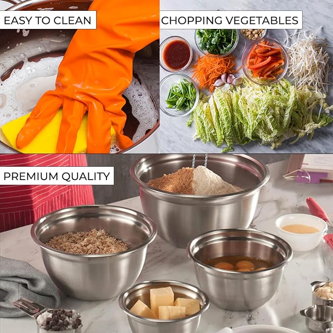 AVADOR Premium Brushed Stainless Steel Mixing Bowls Sets, Space Saving - Image 6