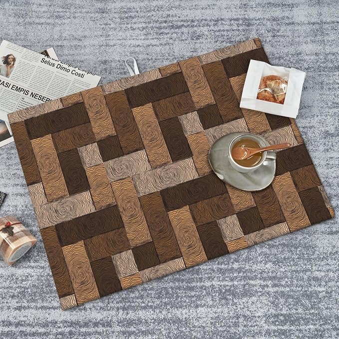 Brown Beige Dish Drying Mat Parquet Pattern Wooden Style Drying Rack Pad - Image 7