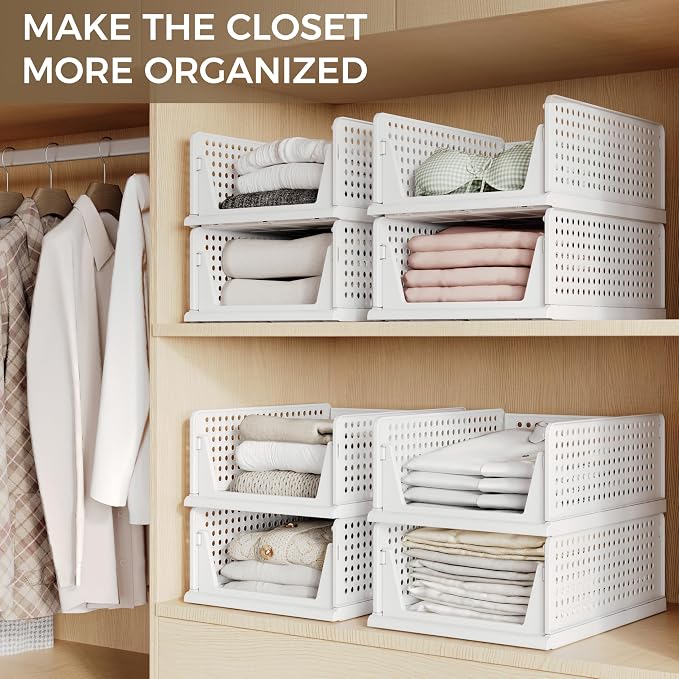Pinkpum 8 Pack Closet Organizers and Storage Plastic Stackable Storage Bins - Image 5
