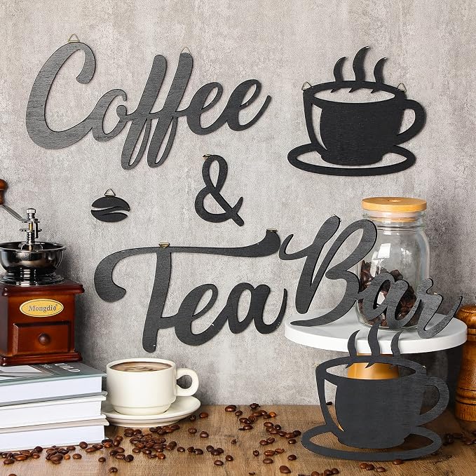 Queekay 7 Pieces Coffee Bar Sign Rustic Wall Decor Art Wooden Sign - Image 7