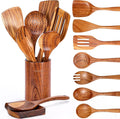 Mooues 9 Piece Natural Teak Wooden Kitchen Utensil Set by Mooues