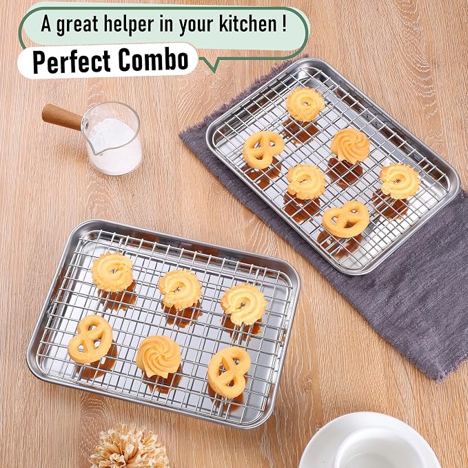 Homikit Toaster Oven Pan with Rack Set, 9 x 7 Inch Stainless Steel Small Cookie - Image 6