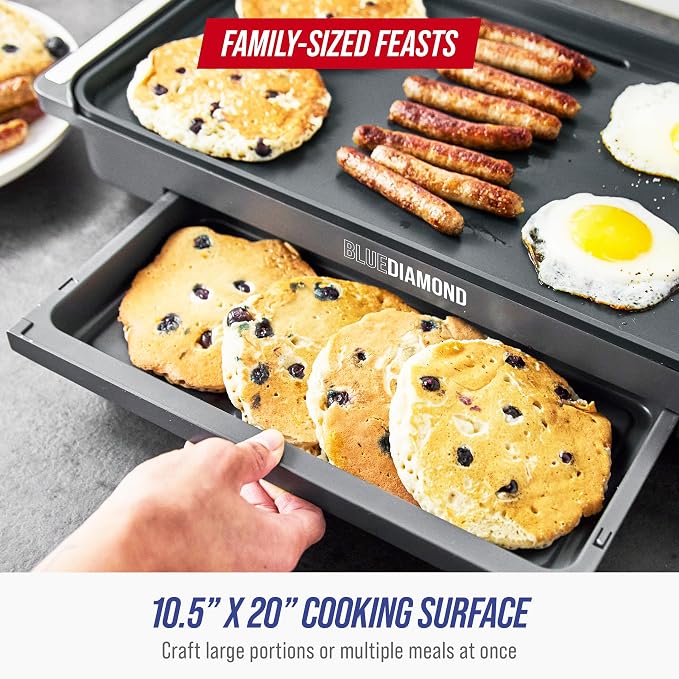 Blue Diamond 20” x 10.5” Extra Large Electric Griddle, Healthy Ceramic Nonstick - Image 4