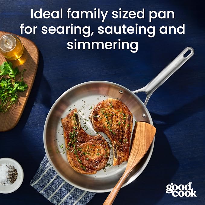 GoodCook Stainless Steel Fry Pan 12-Inch, Oven-Safe to 500F & Induction-Safe - Image 2