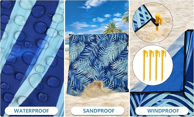 WIWIGO Beach Blanket Waterproof Sandproof Beach Mat 79" X 83"/10'x9'for 2-8 - Image 3