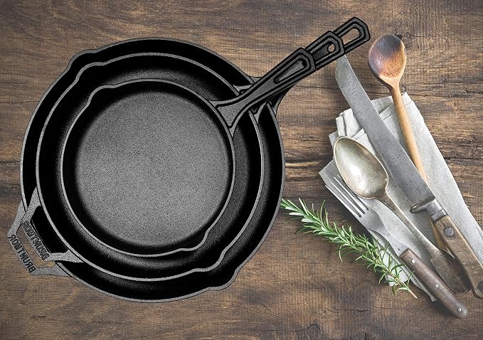 Bruntmor 8, 10 and 12 Inch Pre-Seasoned Frying Pan Set of 3, Oven Safe Skillet - Image 5