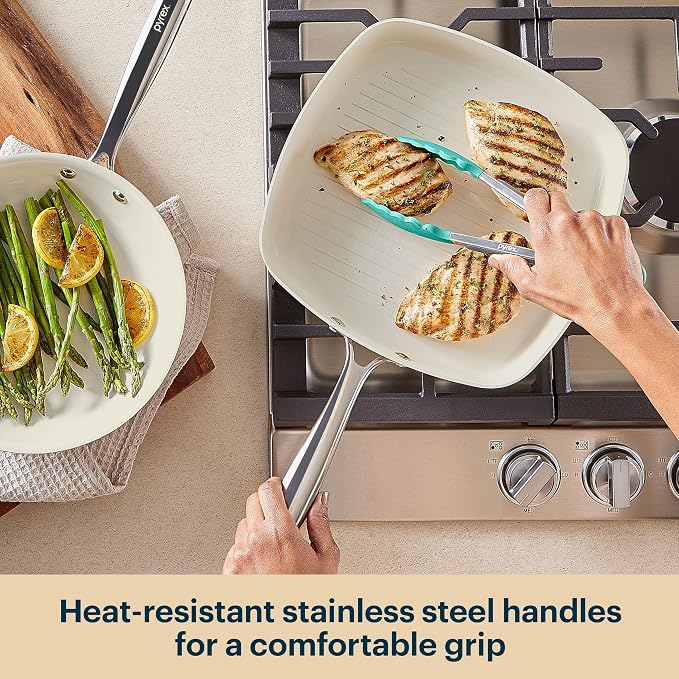 Pyrex 2-Piece Ceramic Cookware Grill & Fry Pan Set - Image 5