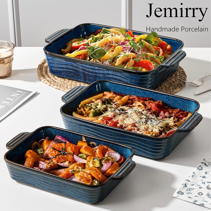 Kiln-Transformed Blue Ceramic Baking Dish Set of 3, Casserole Dishes - Image 4