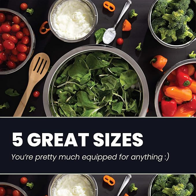 WHYSKO Stainless Steel Mixing Bowl Set, 10 Piece Stainless Steel Mixing Bowls - Image 6