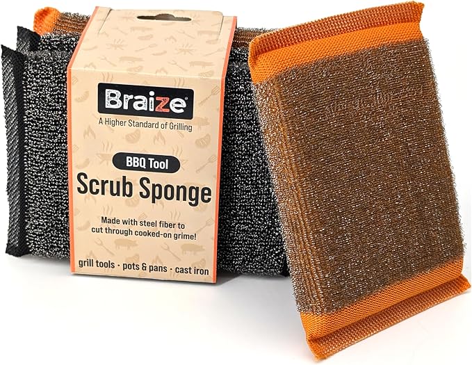 Heavy-Duty Steel Wool Scrubber Sponges 4 Pack – Stainless Steel Cleaning Pads by Braize