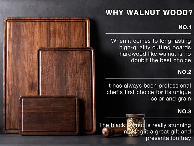 AZRHOM XL Large Walnut Wood Cutting Board - Image 7