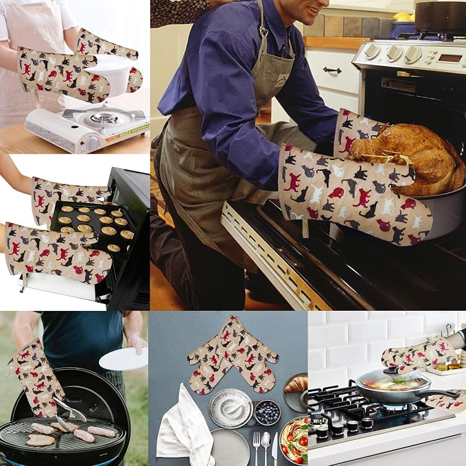 Oven Mitts Gloves 1 Pair Heat Resistant 480 ℉ Non Slip Clear Silicone Printed - Image 8