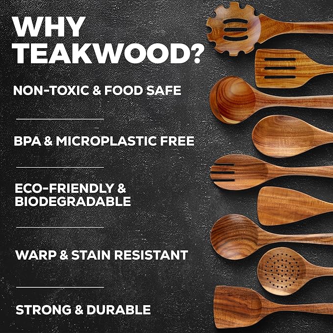 Zulay Kitchen 30-Piece Teak Wooden Utensils - Image 4