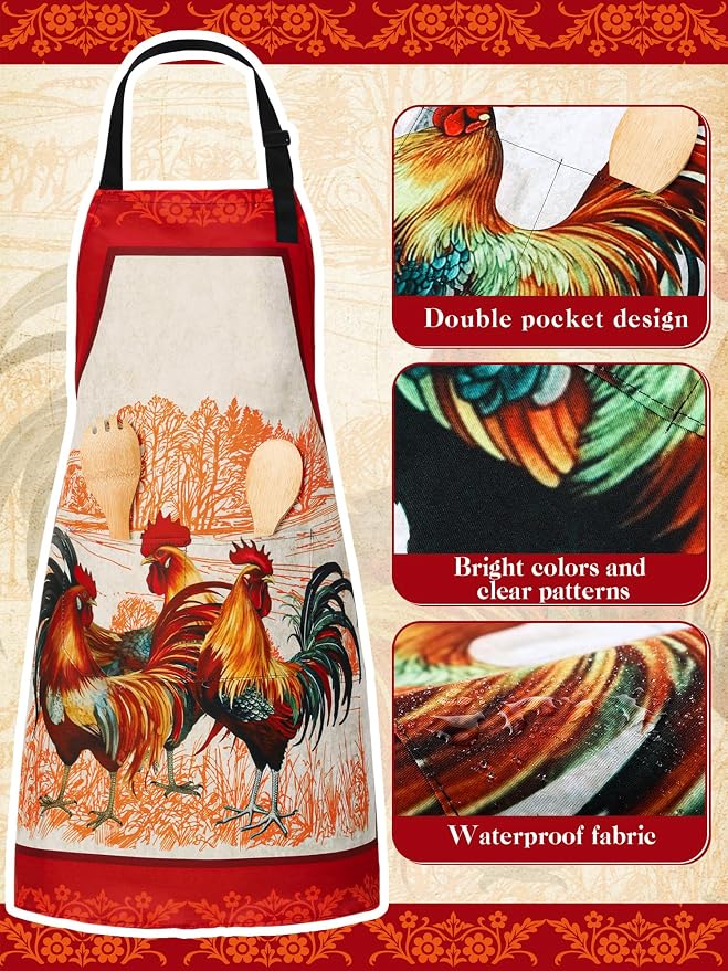 Geetery 4 Pcs Chicken Aprons for Women Rooster Print Apron Waterproof - Image 6