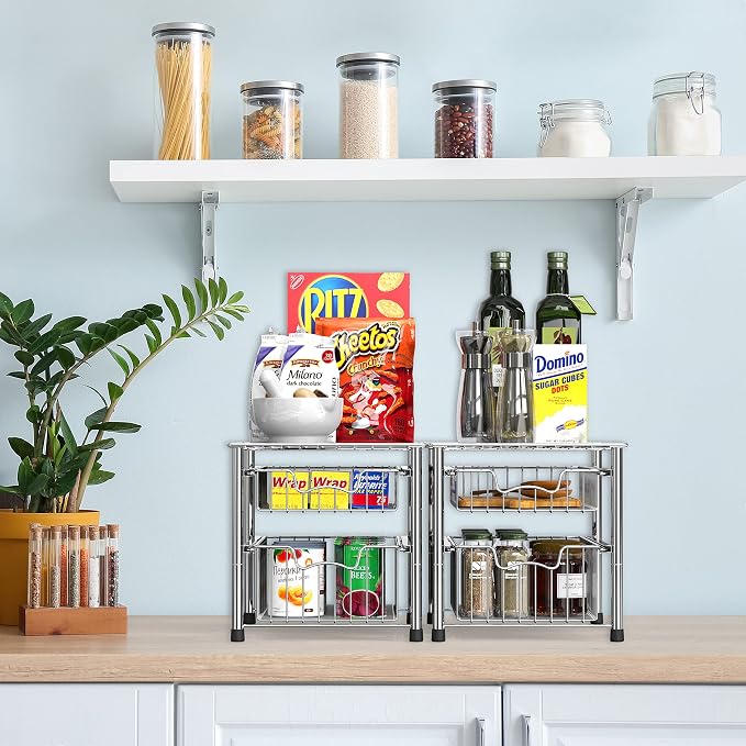 Simple Houseware Stackable 2 Tier Sliding Basket Organizer Drawer - Image 6