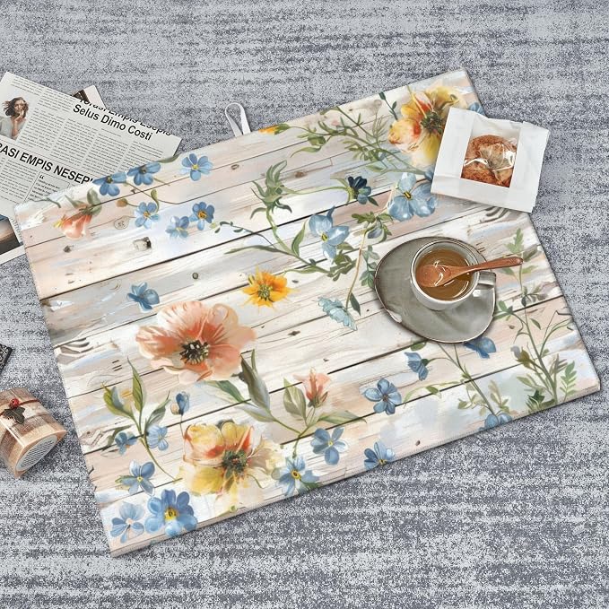 Flowers on Wooden Board Dish Drying Mat 18x24 Inch, Microfiber Absorbent Fast - Image 7