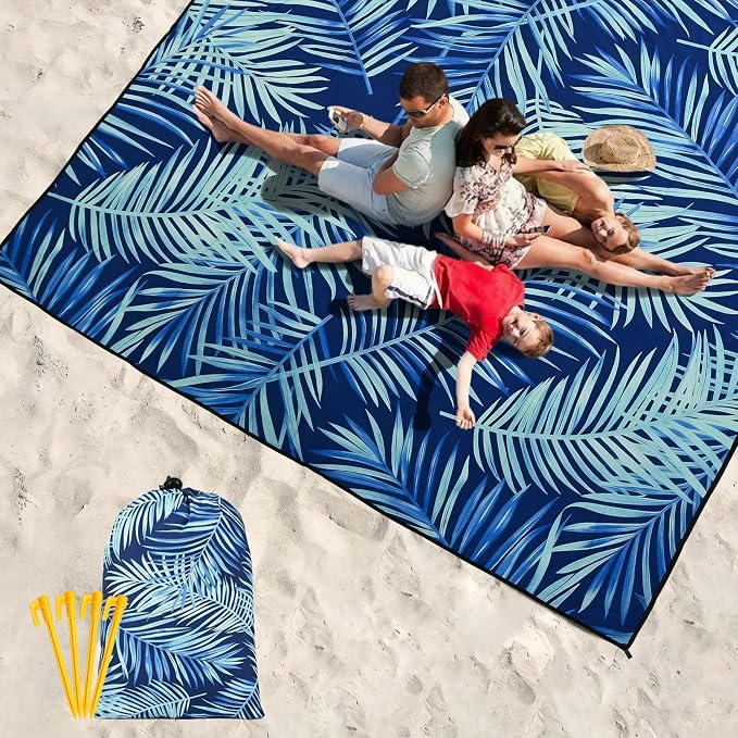 WIWIGO Beach Blanket Waterproof Sandproof Beach Mat 79" X 83"/10'x9'for 2-8 - Image 6