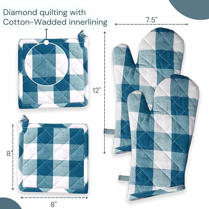 Oven Mitt & Pot Holder Buffalo Plaid Check 100% Cotton Heat Resistant Oven - Image 4