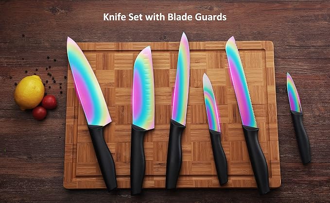 Marco Almond Kitchen Knife Set, KYA36 12-Piece Rainbow Color Stainless Steel - Image 7