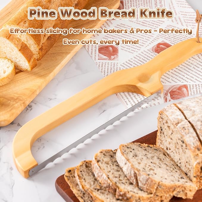 Bread Knife for Homemade Bread, 14.5" Wooden Sourdough Bread Knife, Sourdough - Image 2
