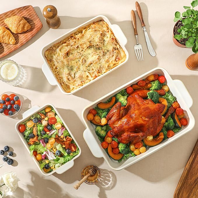 Casserole Dishes for Oven, Ceramic Baking Dishes Set of 3, Rectangular Lasagna - Image 7