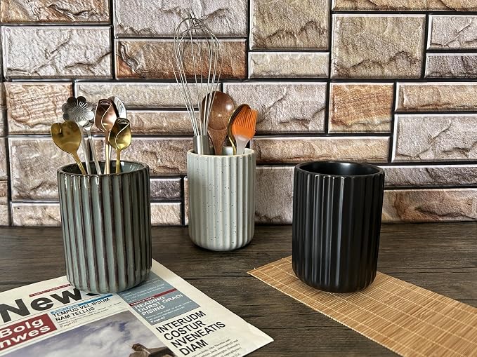 TOPYOKK Stoneware Coffee Bar Utensil Holder Tea & Coffee Spoon & Stirrer Holder - Image 3