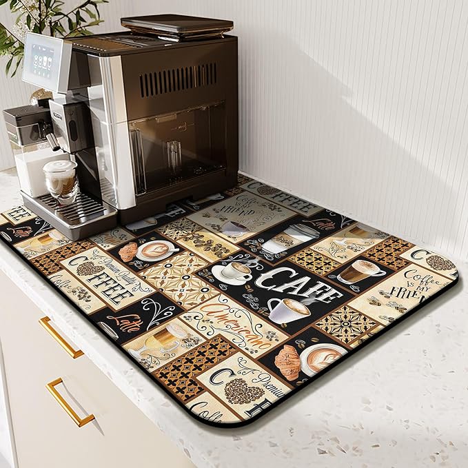 Fun Coffee Mat 19inx12in, Coffee Bar Mat by Kuyig+Home