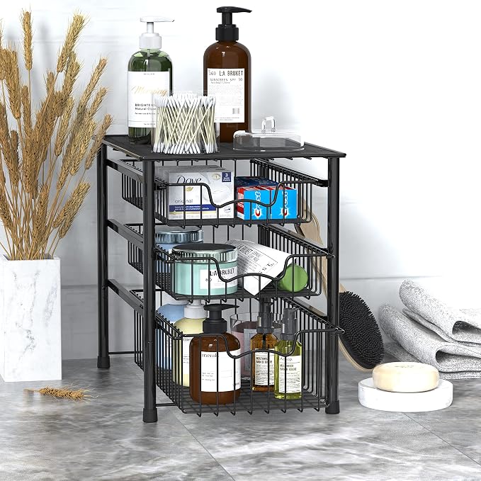 Simple Houseware Stackable 3 Tier Sliding Basket Organizer Drawer - Image 6