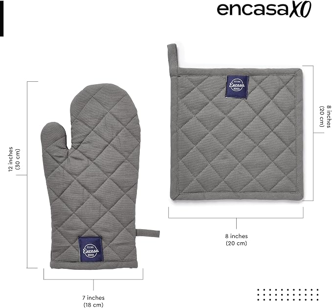 Encasa XO Heat Resistant 100% Cotton Oven Glove & Potholder Set - Image 2