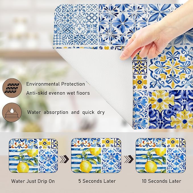 Mediterranean Tiles Dish Drying Mat, Vintage Azulejo Absorbent Dish Drying Mats - Image 7