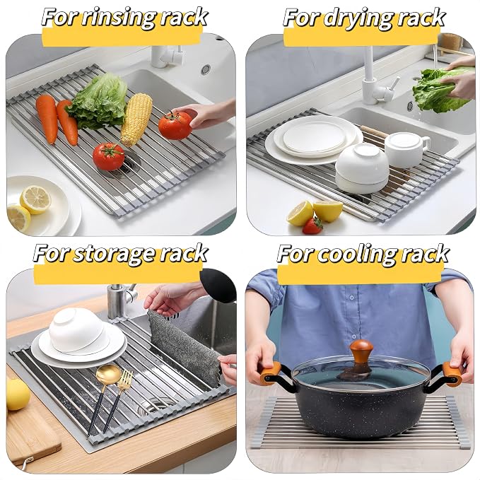 Roll Up Dish Drying Rack, 21.3" x 15.8" Over The Sink Dish Drying Rack - Image 5