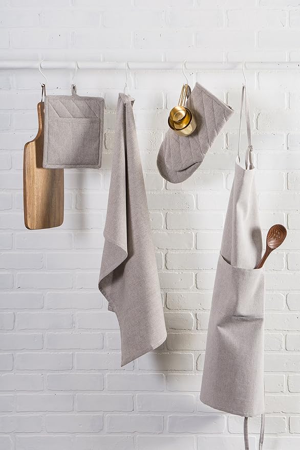 DII 100% Cotton Solid Chambray Kitchen Set, Potholders, 2 Piece - Image 6