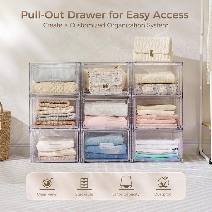 Vtopmart 9 Pack 18QT Clear Stackable Storage Drawers, Easily Assemble Closet - Image 3