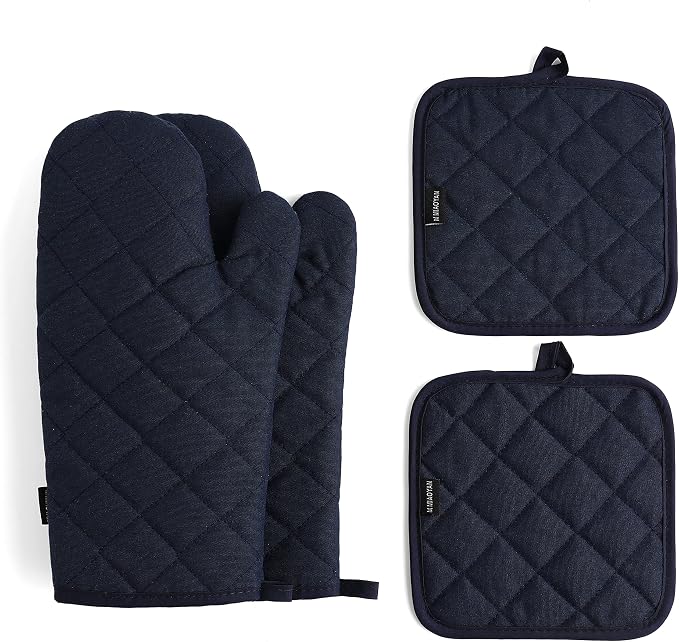 Oven Mitts and Pot Holders 4 pcs Set, High Heat Resistant 500 Degree Extra by M+MIAOYAN
