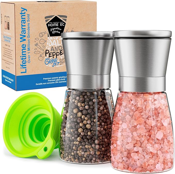 Home EC Original Stainless Steel Sea Salt and Pepper Grinder Set of 2 by HOMEEC