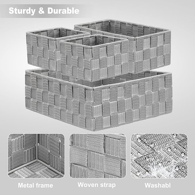 Posprica Drawer Organizer Bins, Woven Strap Storage Box Cube Basket Containers - Image 3