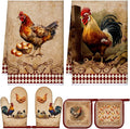 Leinuosen 6 Farm Rooster Farmhouse Kitchen Decor Dish Towels Oven Mitts and Pot by Leinuosen