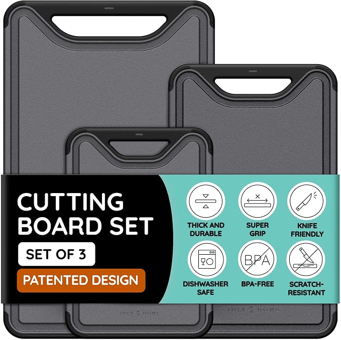 Cutting Boards for Kitchen, Plastic Cutting Board Set of 3, Dishwasher Safe by JulyHome