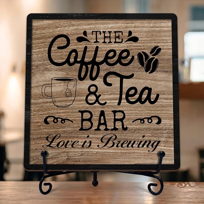 Coffee Bar Sign, Love is Brewing Farmhouse Tabletop Decor, Coffee and Tea Lover by TIRYWT