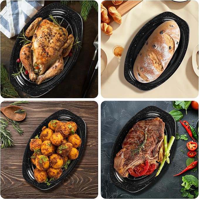 13” Roaster Pan with Lid and Rack, Small Enamel Roaster Pan with Oval Roasting - Image 7