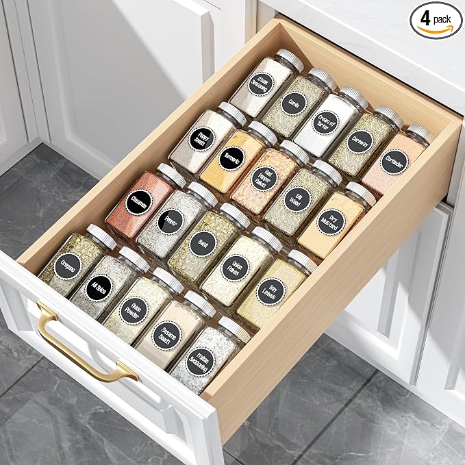 MIUKAA Clear Acrylic Spice Drawer Organizer, 4 Tier- 1 Set Seasoning Jars by MIUKAA