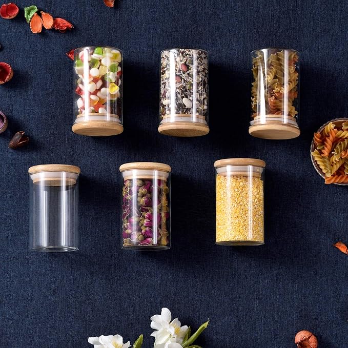 Glass Jars with Bamboo Wooden Airtight Lids 6oz 10oz Spice Jars Food Storage - Image 5