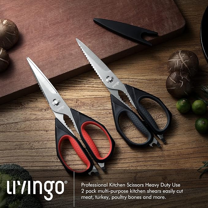 LIVINGO Kitchen Scissors, 2 Pack 9.25" Utility All Purpose Poultry Shears Heavy - Image 7