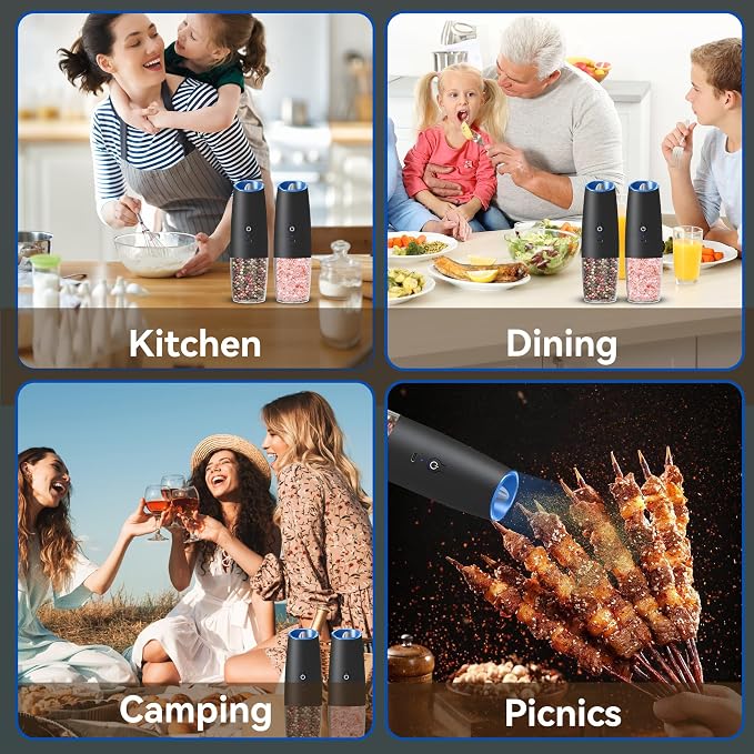 UNNEES Rechargeable Electric Salt and Pepper Grinder set of 2, gravity electric - Image 7