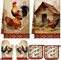 Leinuosen 6 Rooster Farmhouse Kitchen Decor Dish Towels Oven Mitts and Pot by Leinuosen