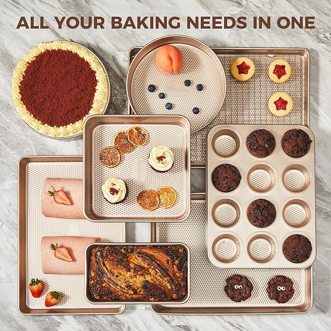HONGBAKE 9-Piece Baking Pans Set Nonstick, Stackable Non Toxic Bakeware Sets - Image 4